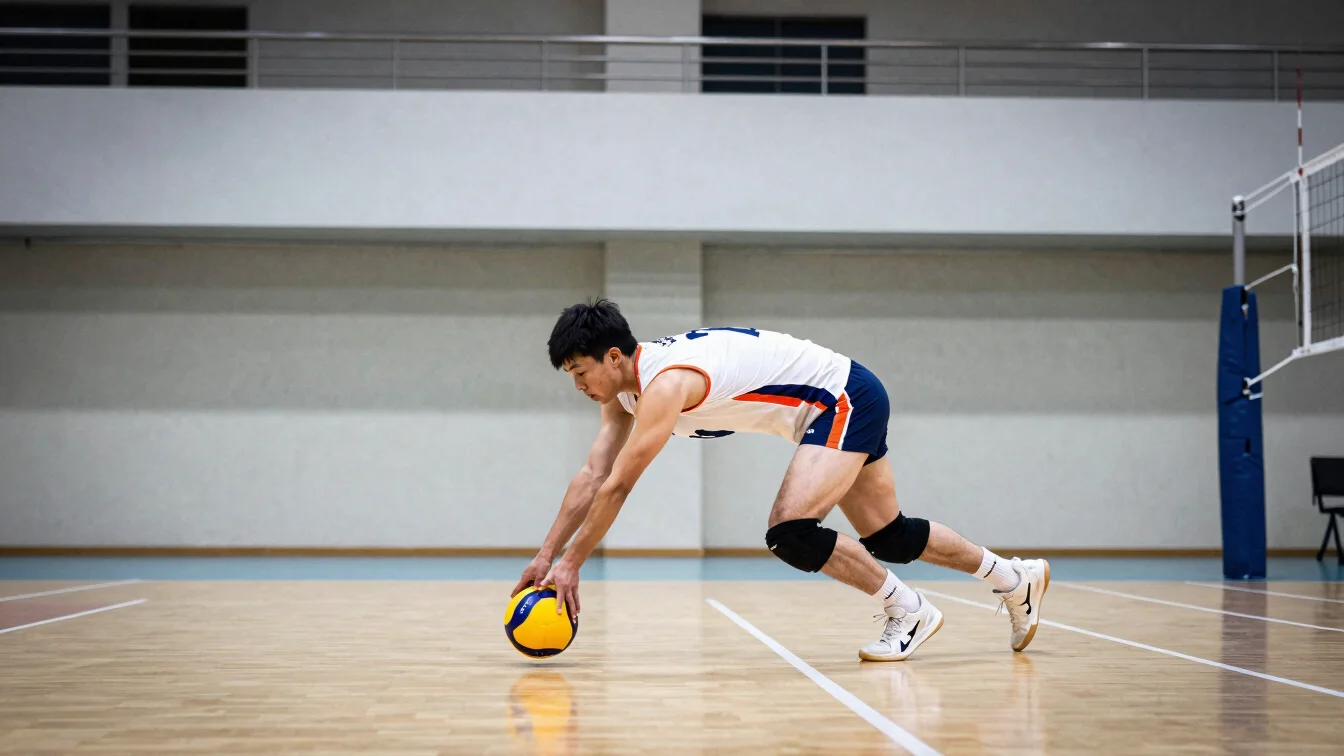Volleyball player landing from a block with weight on the forefoo
